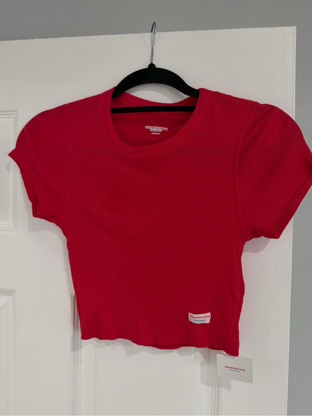 Alexander Wang Red Ribbed Crop Tee